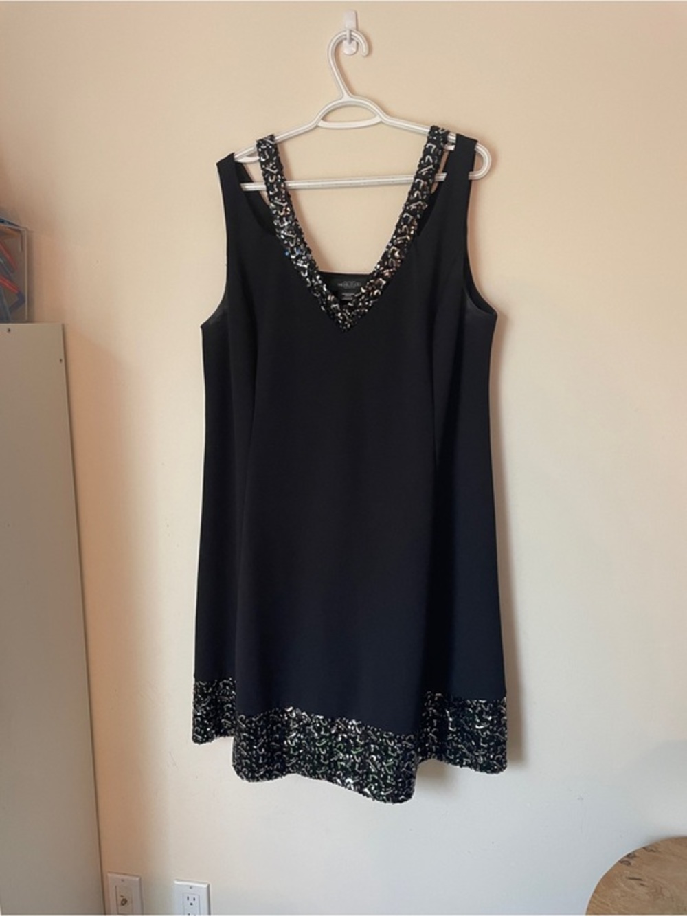 Michel Studio 20 Black Sleeveless V-Neck Mini Dress with Sequin Trim
